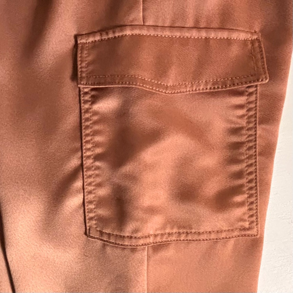 LOFT High Waisted Silky Pumpernickel Satin Cropped Dressy Cargo Pants - Picture 7 of 10